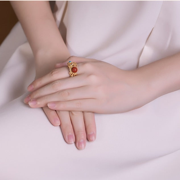 Traditional Chinese Vintage-Style Imitation South Red Agate Ring - Classic High-Quality Design