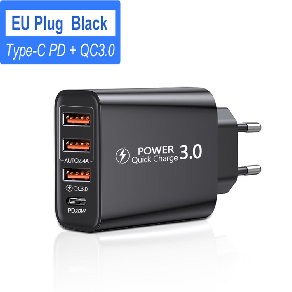 USB Power Adapter - 5V 3A Multi-Port USB Charger for US/EU Standards