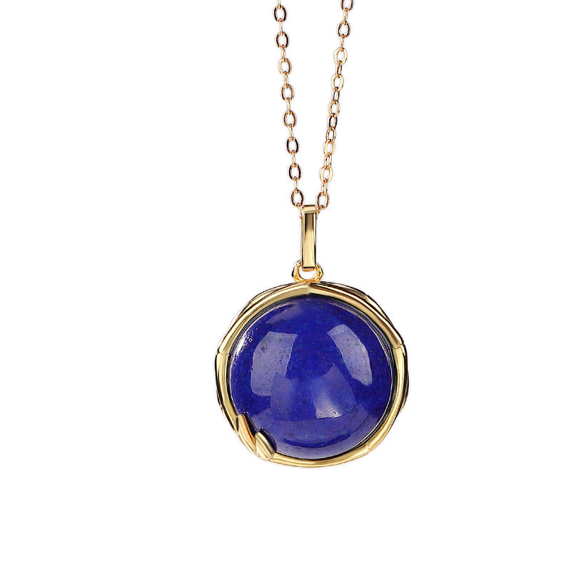 S925 Sterling Silver Gold Plated Lapis Lazuli Round Ring Set - Rings and Necklaces