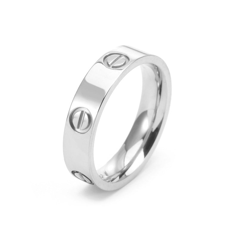 High-End Titanium Steel Ring with Six Crystals - Elegant Non-Fading Couple Rings for Women