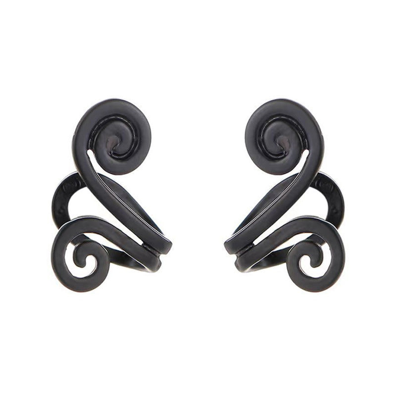 Personalized Minimalist Fashion Ear Cuffs - Black Mythical Wukong Flower Design Non-Pierced Ear Clamps