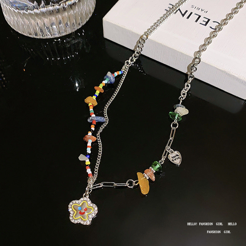 Candy Color Dopamine Necklace - Colorful Heart Pendant Beaded Choker for Women