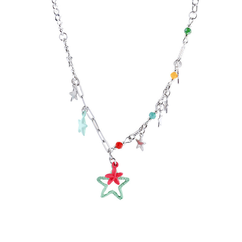 Sweet Dopamine Colorful Star Necklace - Luxury Hollow Five-Point Star Choker for Women