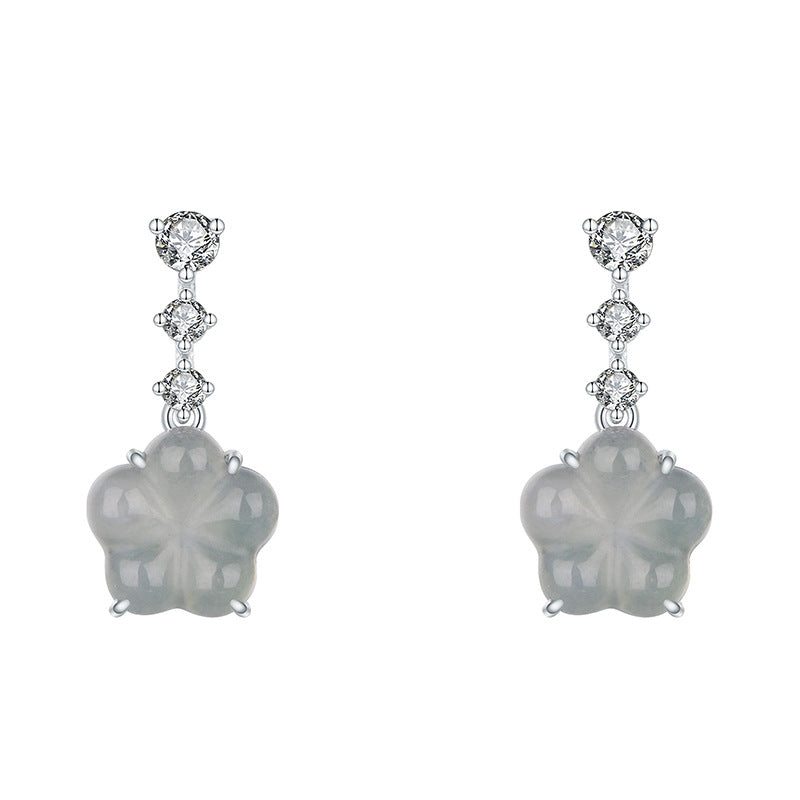 S925 Silver Natural Jade "Five-Petal Flower" Earrings