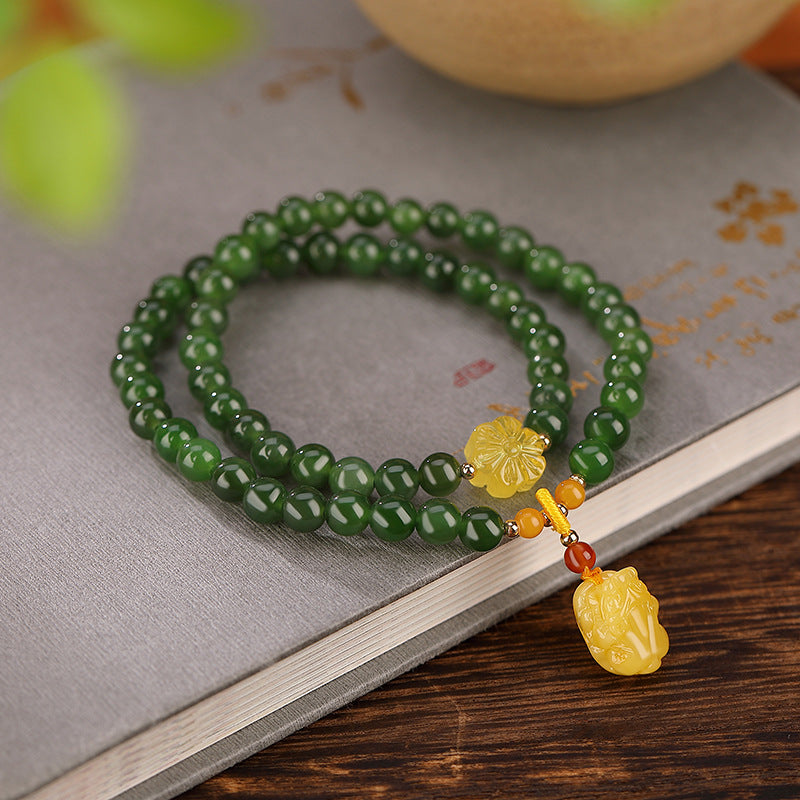 Natural Hetian Jasper Beeswax Feng Shui Pixiu Bracelet