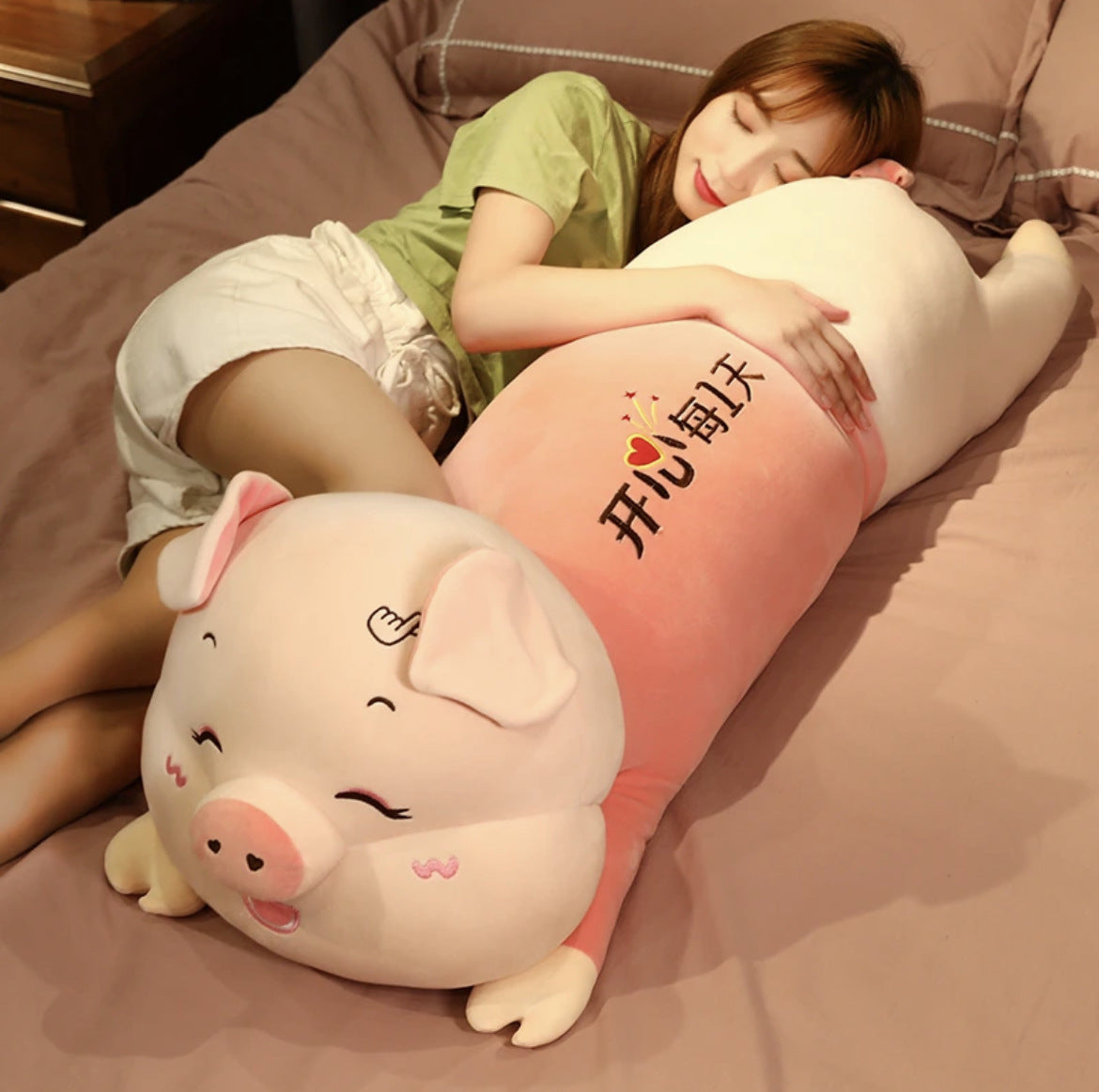 Cute Pig Long Body Pillow - Large Plush Toy - Side Sleeping Support - Soft Stuffed Animal - Ideal for Girls - Valentine's Day Gift