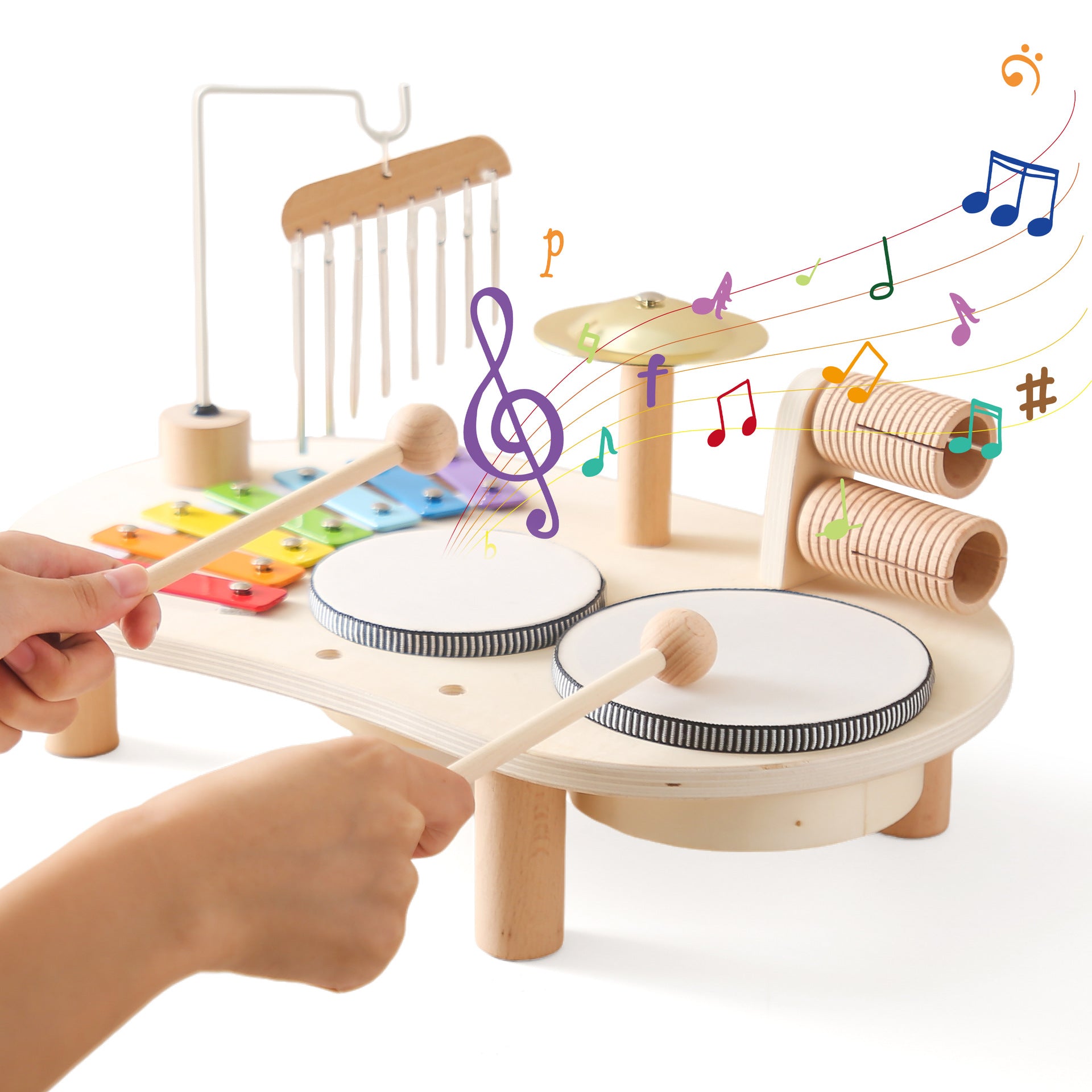 Multifunctional Wooden Music Station - Portable Early Learning Toy for Babies, Hand-Eye Coordination, and Xylophone Play