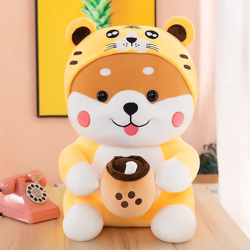 Milk tea dog Internet celebrity super cute plush toy transformed into a dog doll creative Shiba Inu scissors machine doll