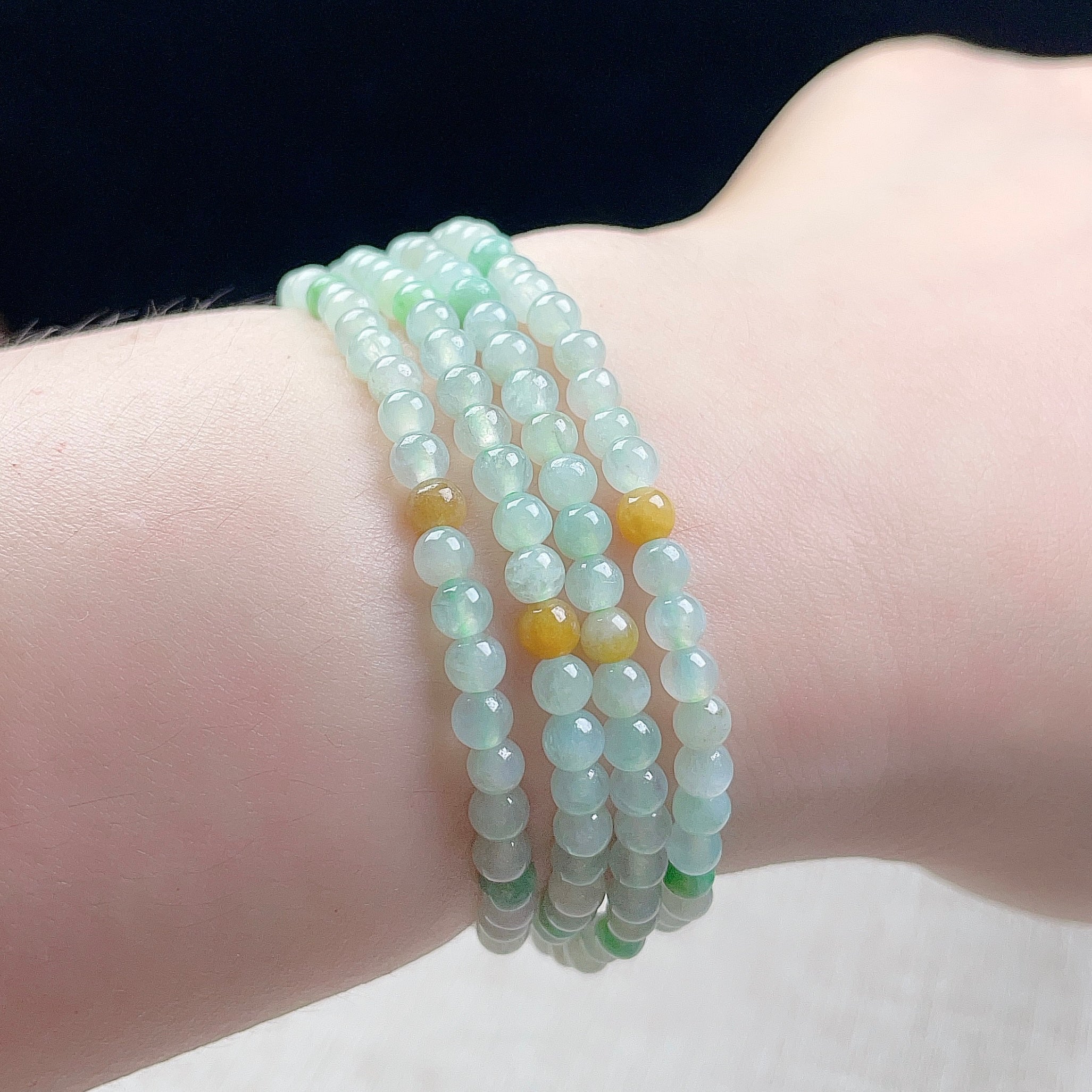 Myanmar natural jade 4MM bright green yellow bracelet