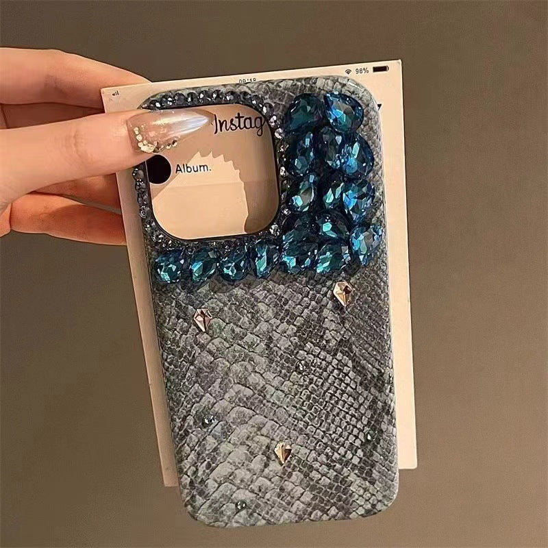 Stacked rhinestone snake pattern luxury mobile phone case suitable for iPhone series fashion stacked diamond protective case