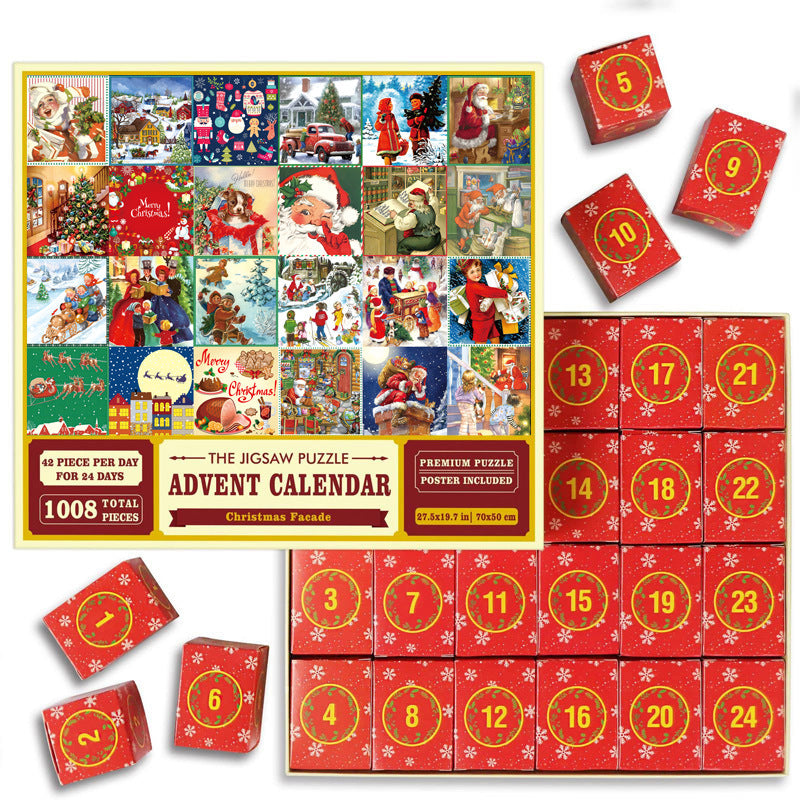 Christmas Countdown 24-Day Puzzle Advent Calendar - 1008-Piece Creative Paper Puzzle Toy, Blind Box Gift for Kids