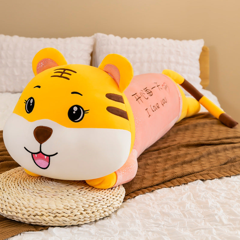 Cute Plush Happy Tiger Hugging Pillow - Long Stuffed Animal Body Pillow for Kids