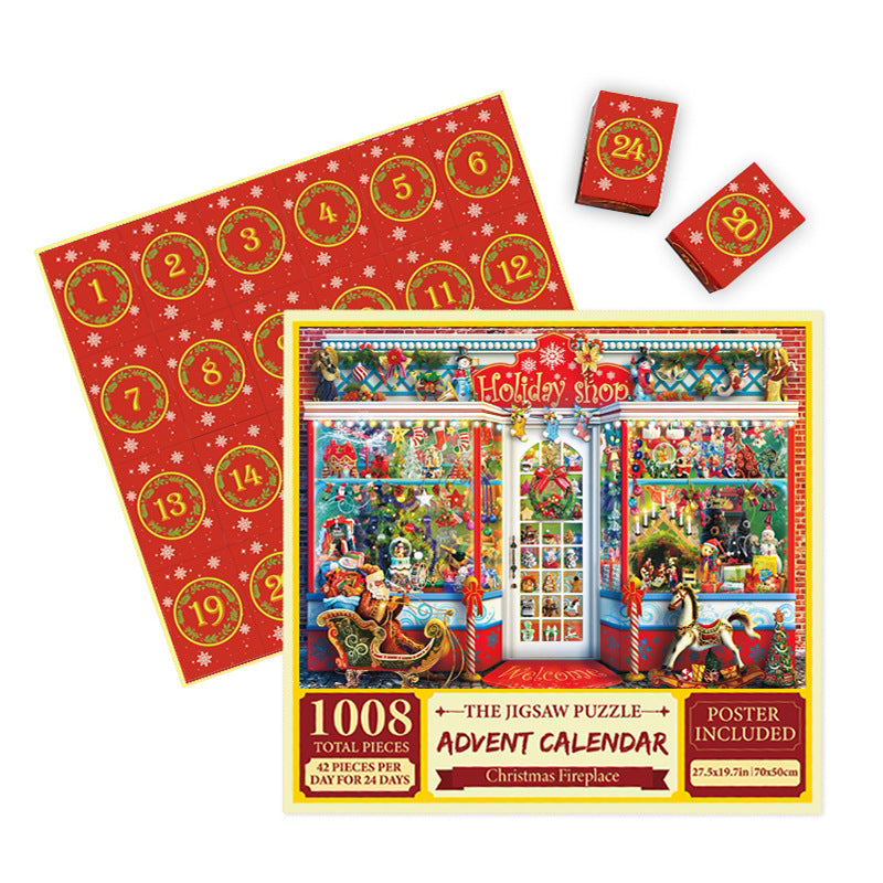 Christmas Countdown 24-Day Puzzle Advent Calendar - 1008-Piece Creative Paper Puzzle Toy, Blind Box Gift for Kids