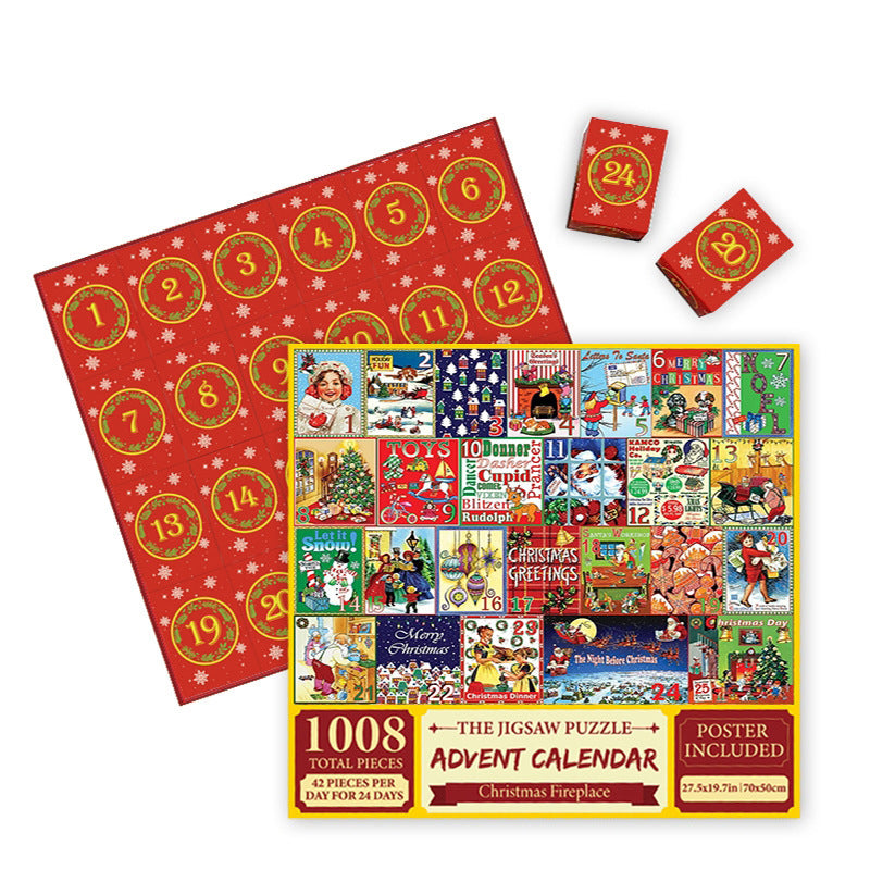 Christmas Countdown 24-Day Puzzle Advent Calendar - 1008-Piece Creative Paper Puzzle Toy, Blind Box Gift for Kids