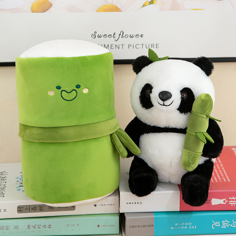 Bamboo-Hugging Panda Plush Toy - Cute Pillow, Realistic Panda Doll, and Perfect Birthday Gift