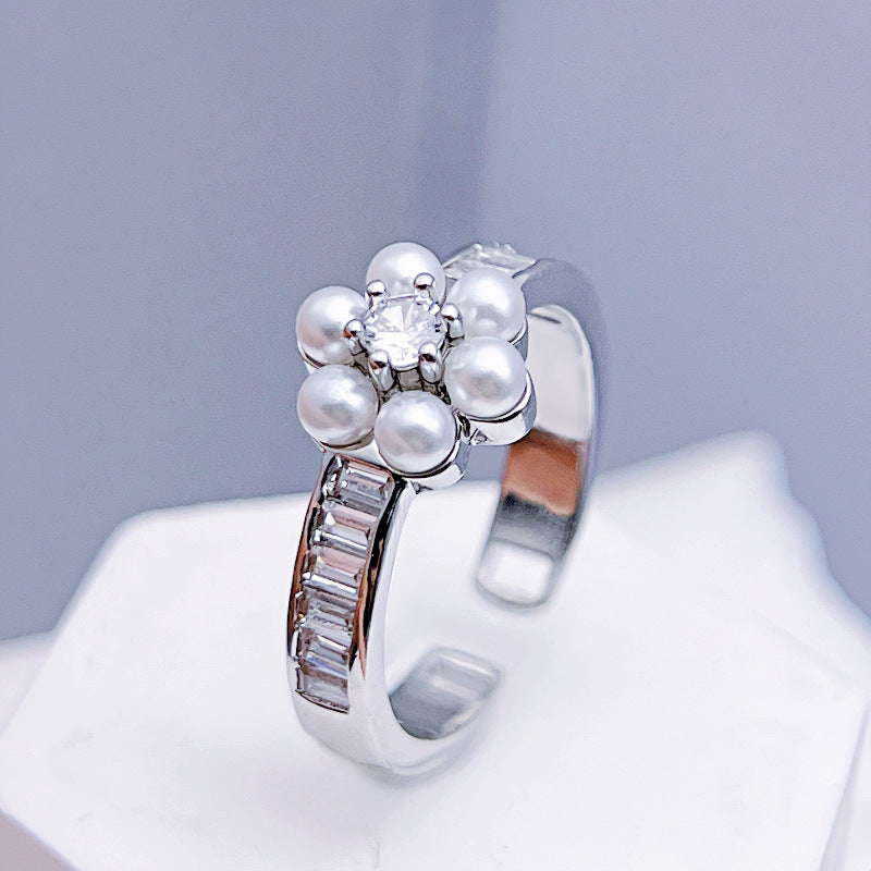 Micro-Paved Zirconia Series Adjustable Open Ring - NIC Lace Flower Setting Design