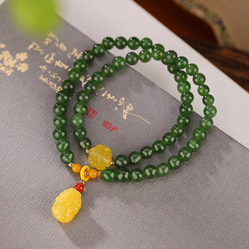 Natural Hetian Jasper Beeswax Feng Shui Pixiu Bracelet