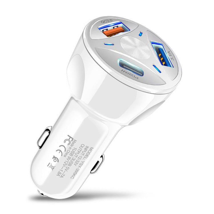 Multi-Port Car Charger - Dual USB + PD Fast Charging, USB + Type-C Ports, Available in Black and White