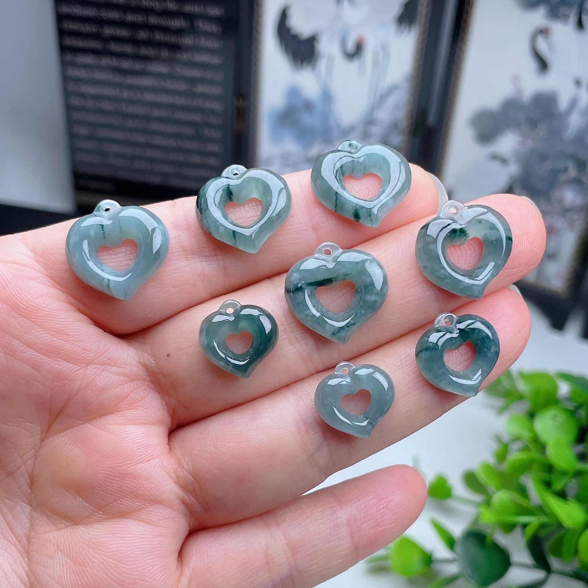 Myanmar natural jade heart pendant