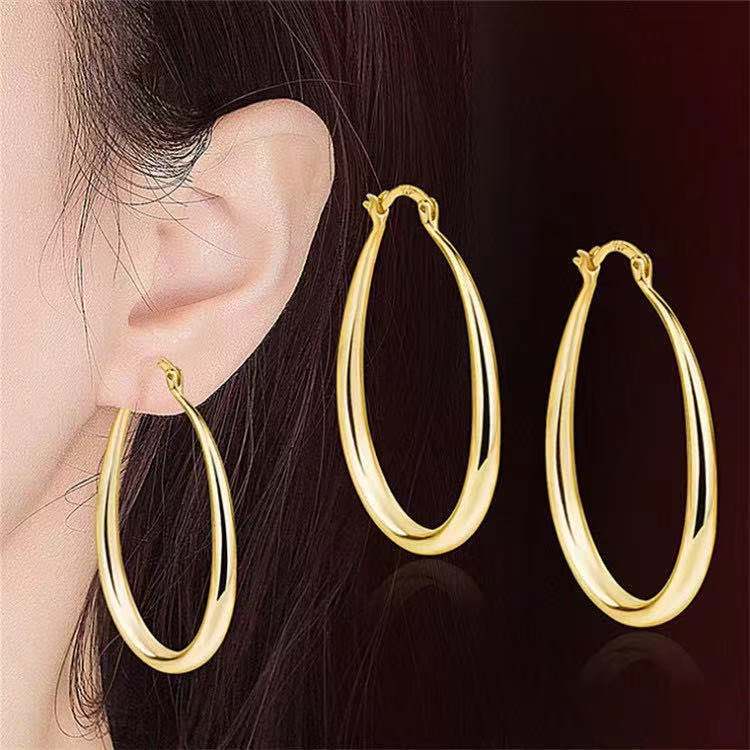 Fashion Gold-Plated Glossy Hoop Earrings - Creative, Exaggerated European and American Style Drop Earrings