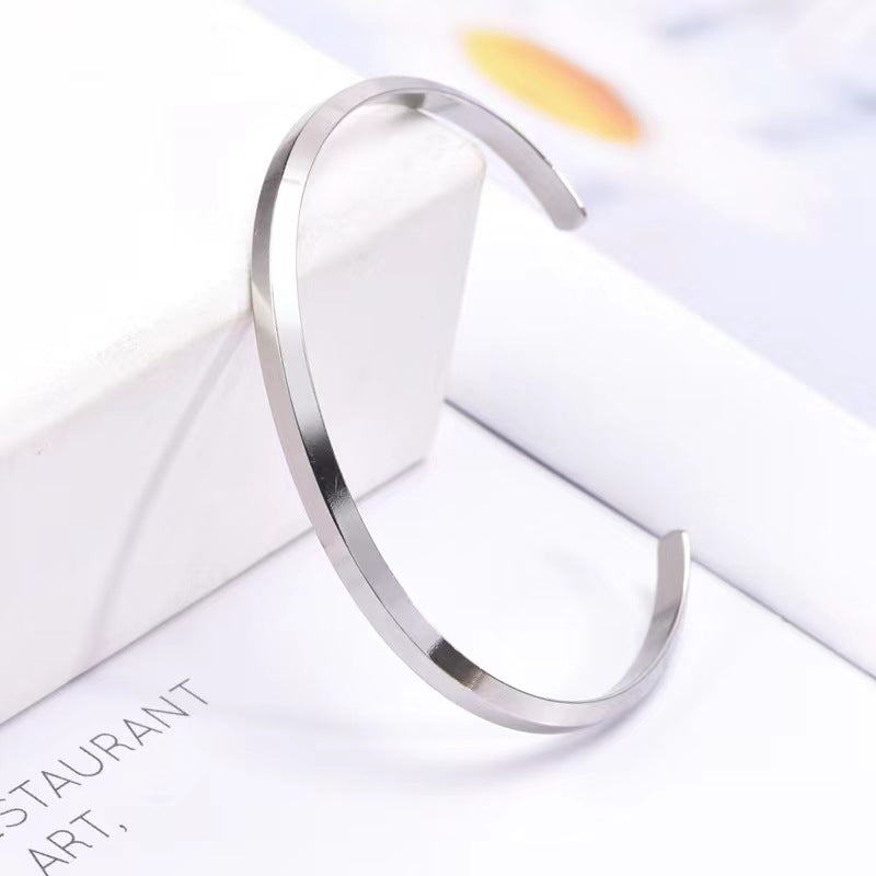 Titanium Steel Open Cuff Bracelet - Slanted C-Shaped Bangle, Perfect Gift