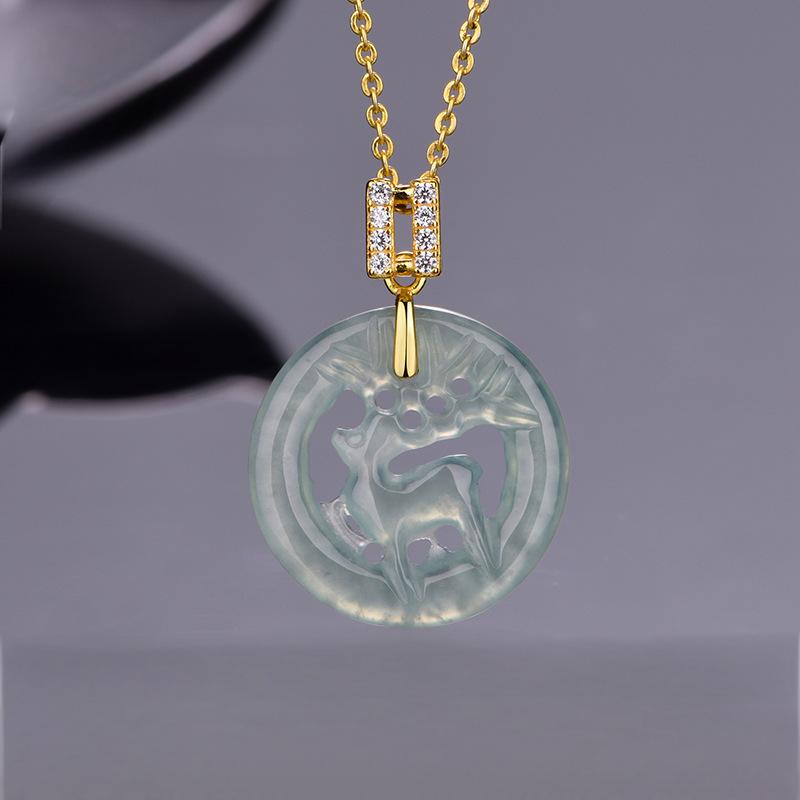 925 silver natural jade "Meet the Deer" pendant