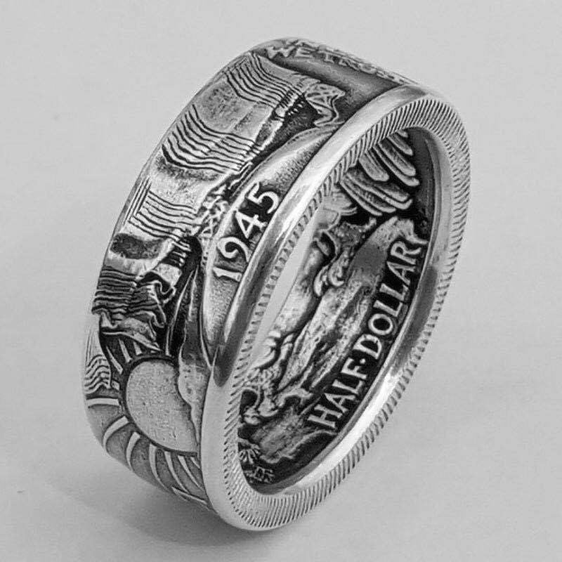 Vintage Morgan Coin Ring - Antique Style 1945 Engraved Ring, Available in Gold or Silver, Sizes 6-13