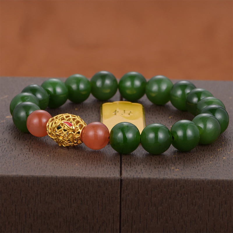 S925 Silver Natural Hetian Green Jade Bracelet