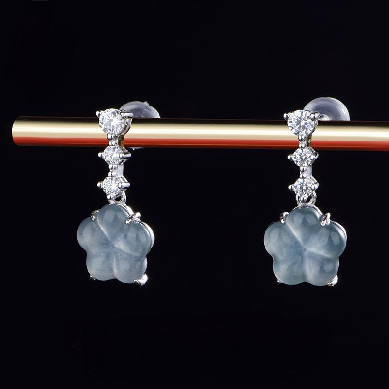 S925 Silver Natural Jade "Five-Petal Flower" Earrings