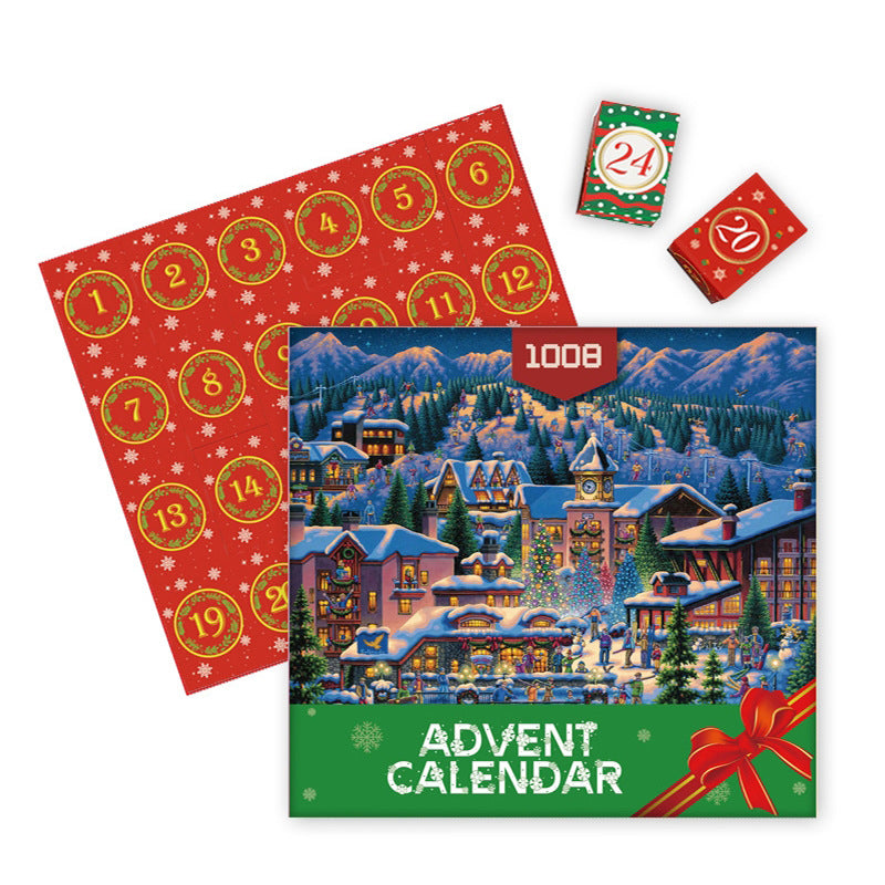 Christmas Countdown 24-Day Puzzle Advent Calendar - 1008-Piece Creative Paper Puzzle Toy, Blind Box Gift for Kids