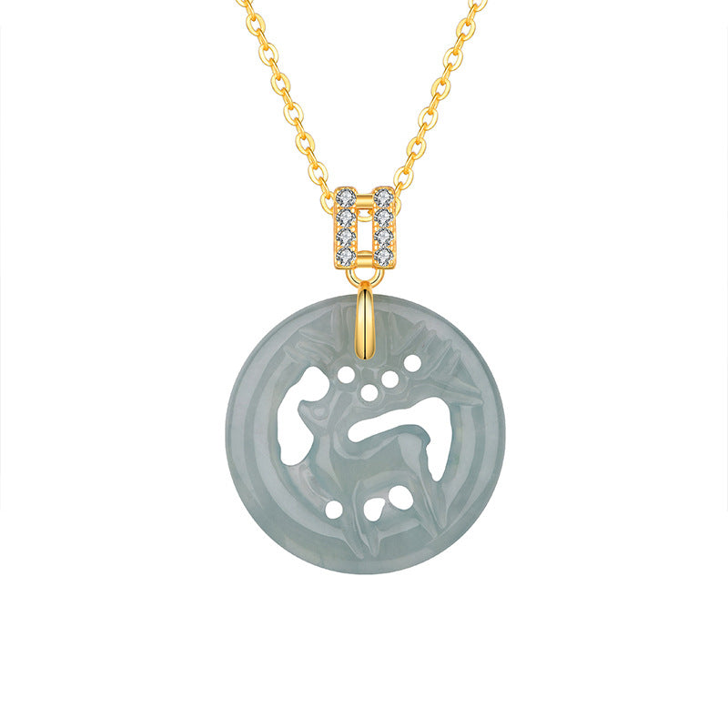 925 silver natural jade "Meet the Deer" pendant