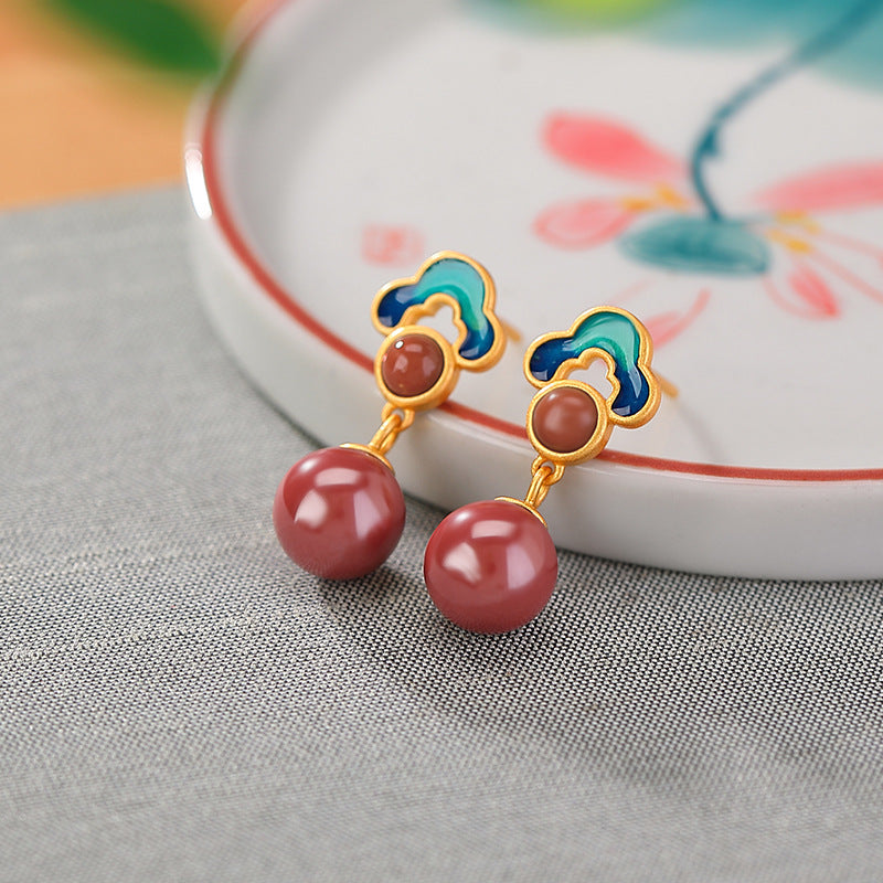 Chinese Style Cloisonné Enamel Cloud Bead Earring and Ring Set - Guochao Collection