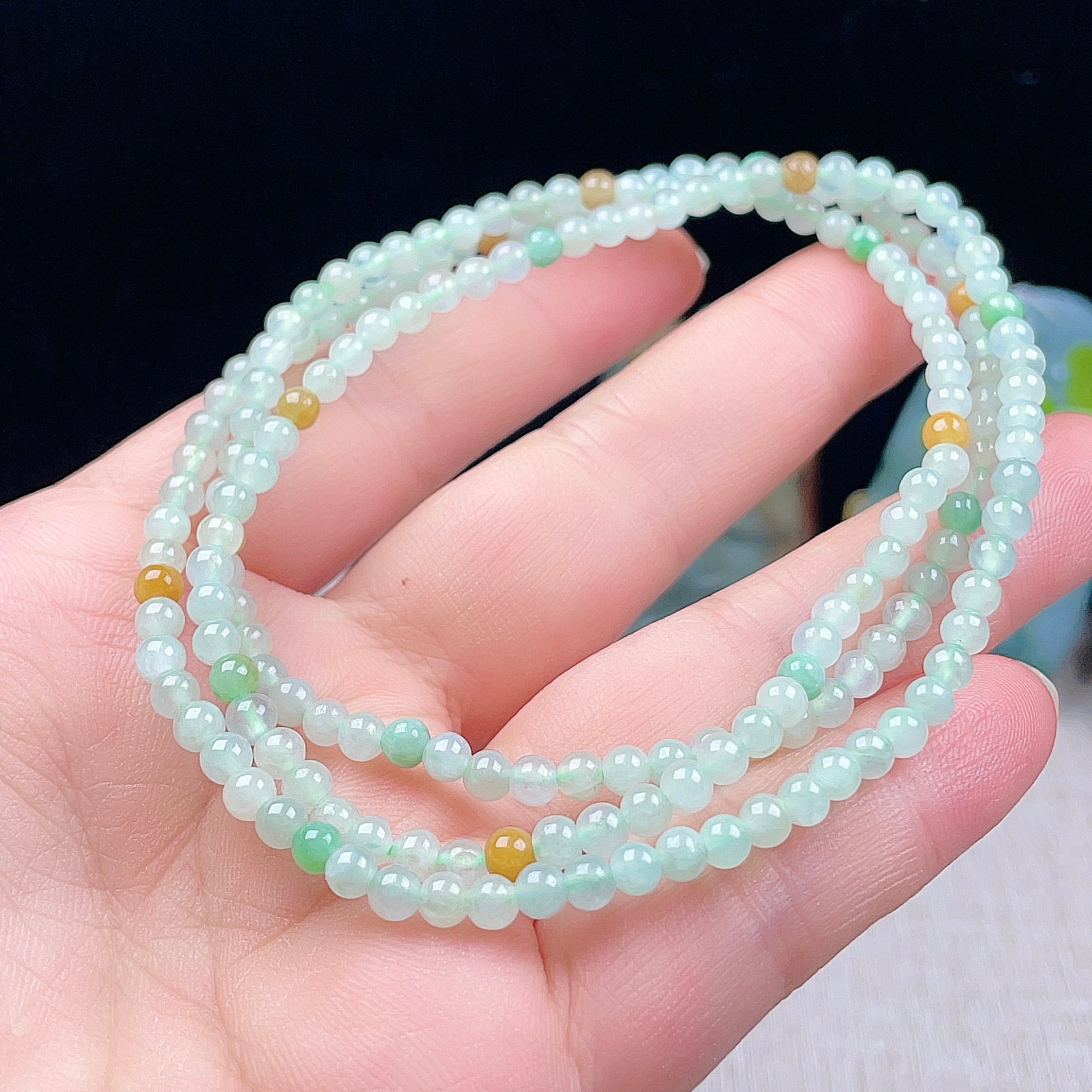 Myanmar natural jade 4MM bright green yellow bracelet