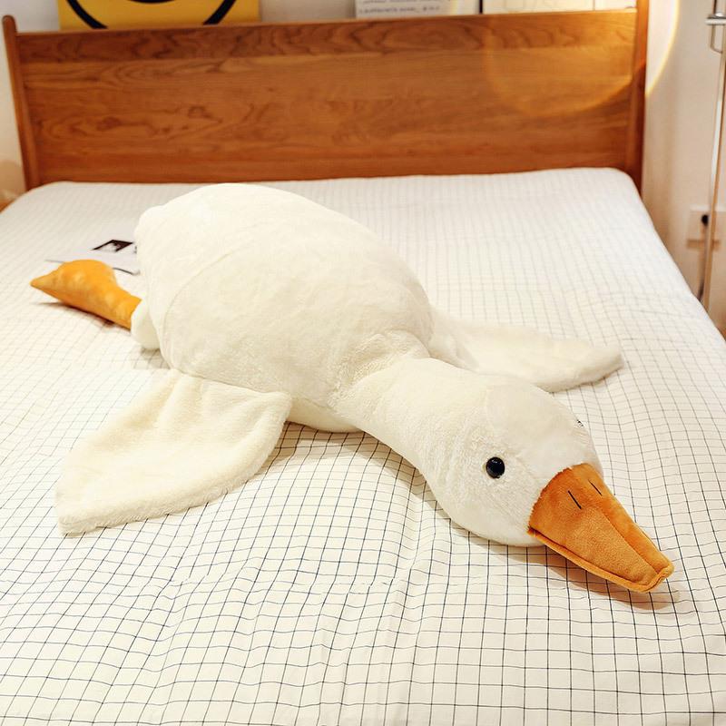 White Goose Plush Pillow - Soft Stuffed Goose Toy - Removable Cover Bedtime Companion