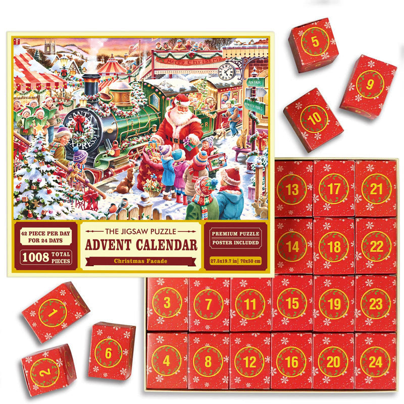 Christmas Countdown 24-Day Puzzle Advent Calendar - 1008-Piece Creative Paper Puzzle Toy, Blind Box Gift for Kids