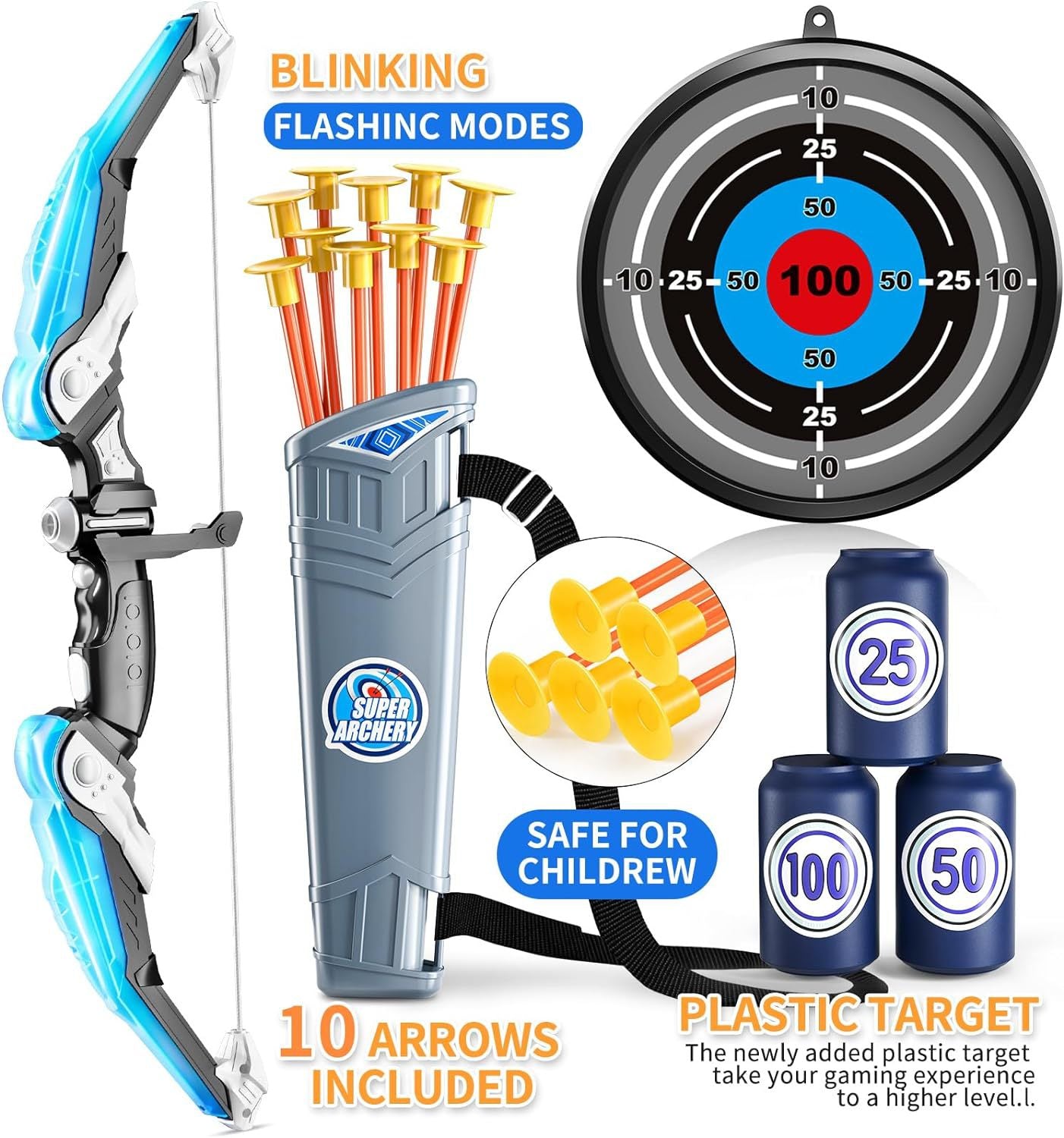 Children's Light-Up Archery Set - Sports Shooting Toy with Bow and Arrow for Boys