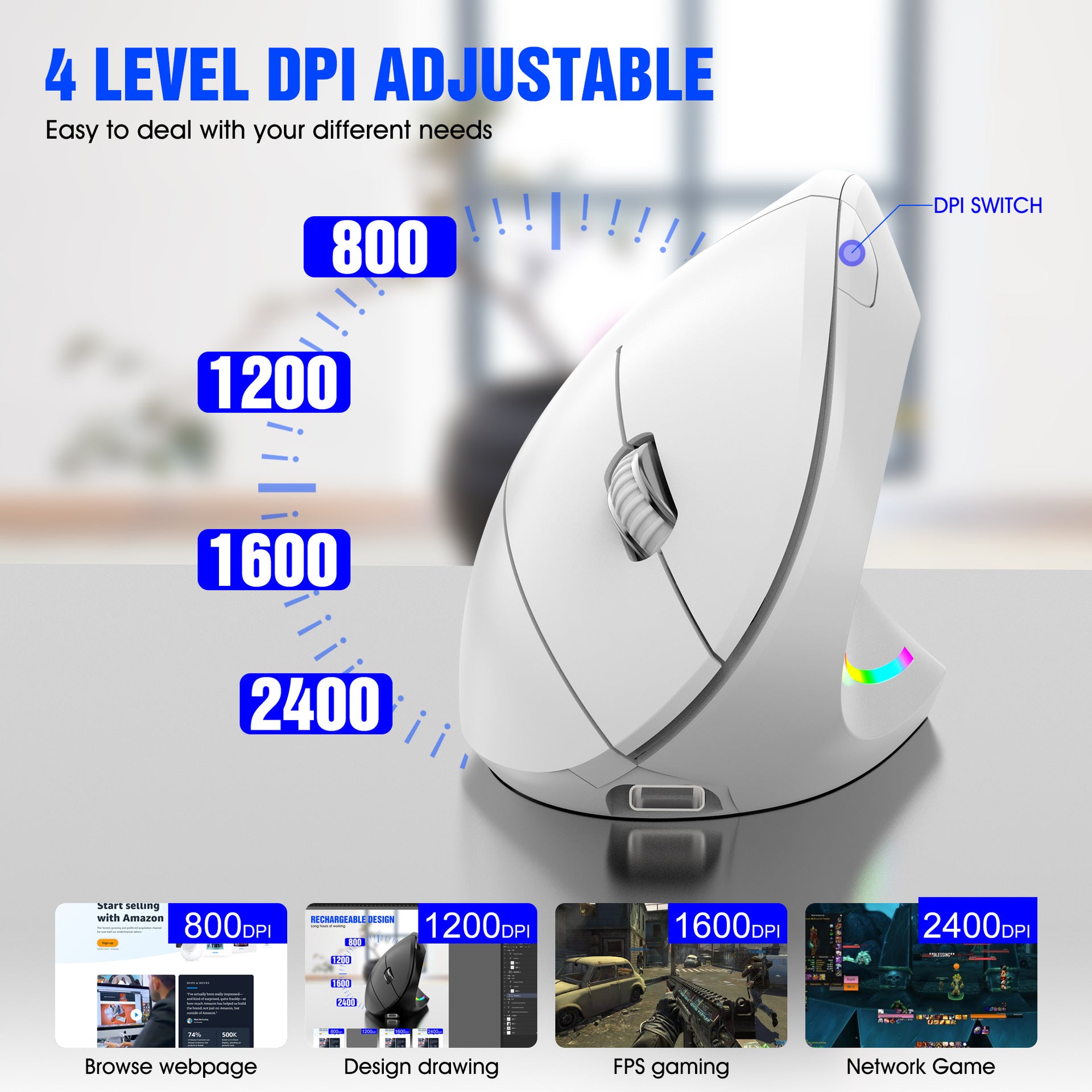 H1 Wireless 2.4G Vertical Mouse - Ergonomic Design for Preventing Mouse Hand