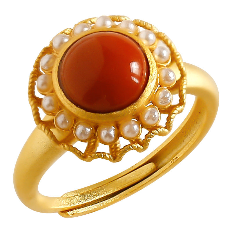 S925 sterling silver with gold-plated inlaid Nanhong rotating ring  Women's holiday gift