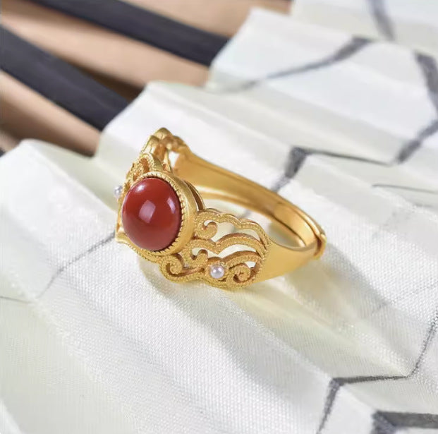 Traditional Chinese Vintage-Style Imitation South Red Agate Ring - Classic High-Quality Design