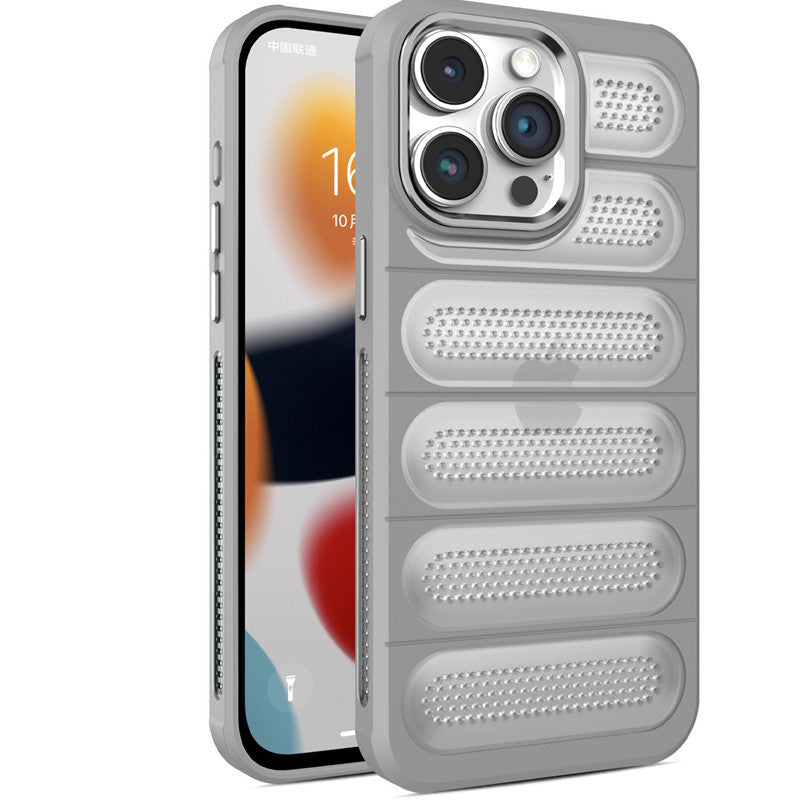 Suitable for Apple series frosted mesh breathable metal lens mobile phone protective case