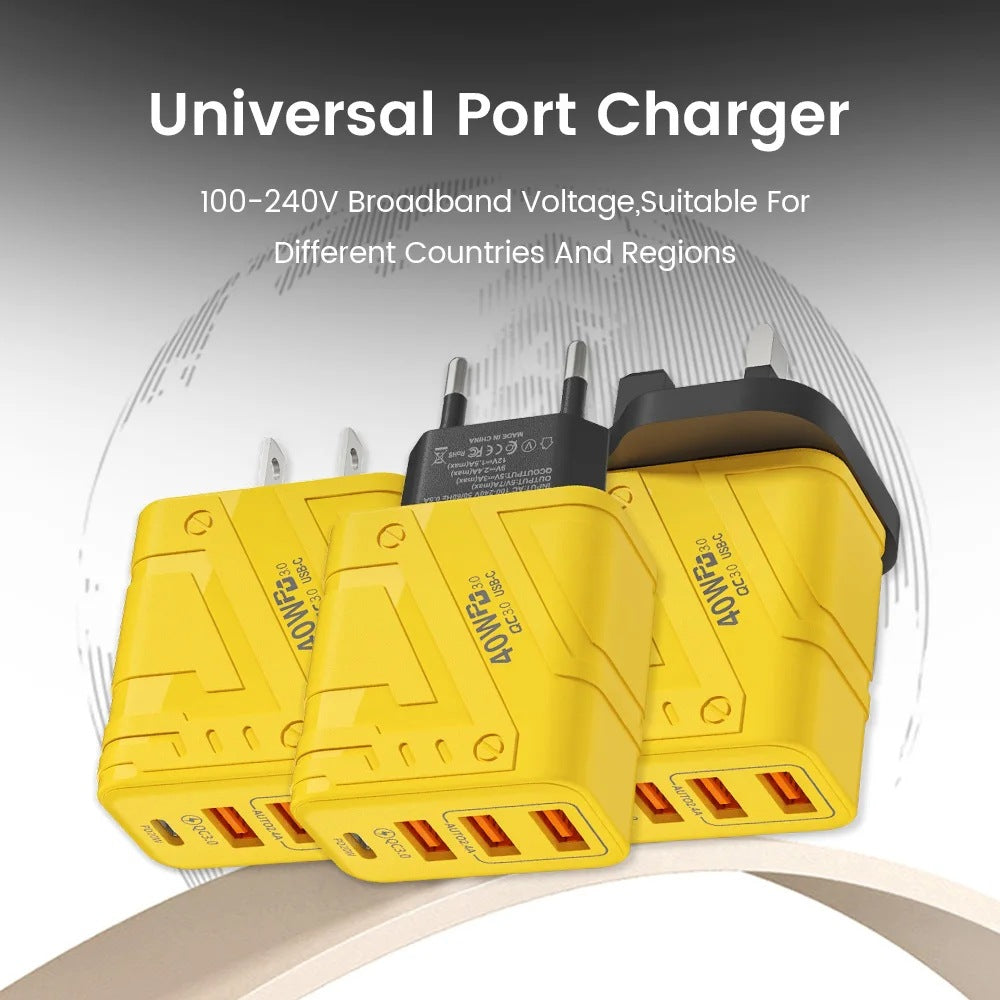 Mecha-Style Multi-Port Phone Charger - 5V 2A Adapter for Android & Apple Devices, EU/US/UK Plug