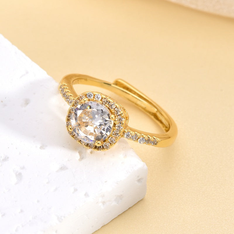 New European and American Style Zircon Ring - Hot-Selling Adjustable Luxury Faux Diamond Ring