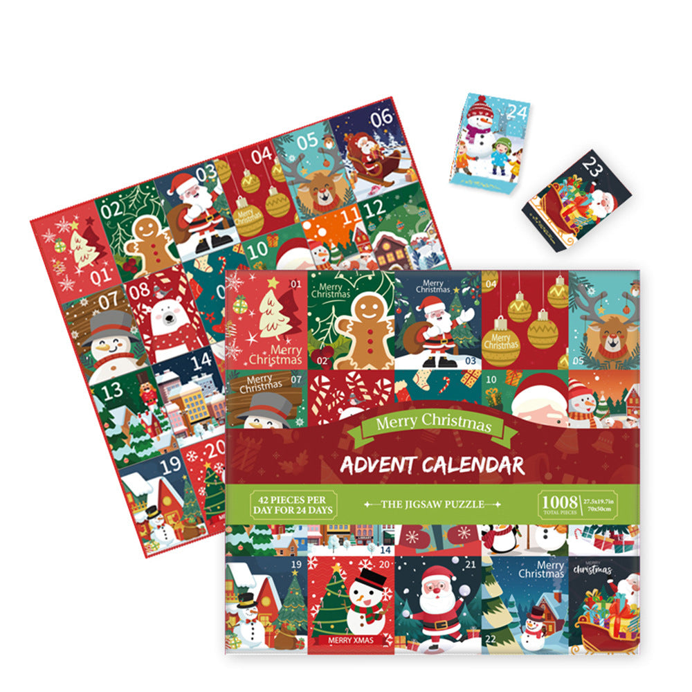 Christmas Countdown 24-Day Puzzle Advent Calendar - 1008-Piece Creative Paper Puzzle Toy, Blind Box Gift for Kids