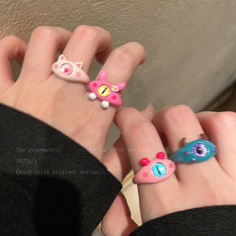 Cute Monster Ring Collection - Unique and Playful One-Eyed Monster Adjustable Rings