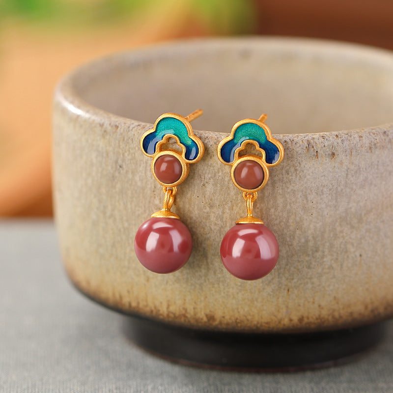 Chinese Style Cloisonné Enamel Cloud Bead Earring and Ring Set - Guochao Collection