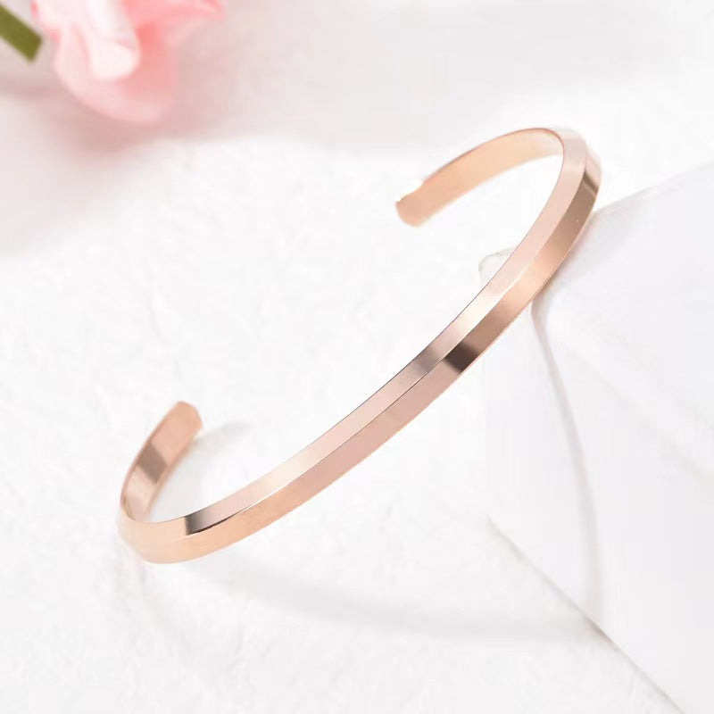 Titanium Steel Open Cuff Bracelet - Slanted C-Shaped Bangle, Perfect Gift