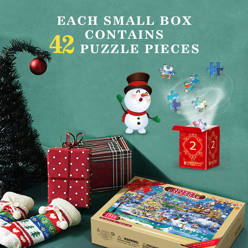 Christmas Countdown 24-Day Puzzle Advent Calendar - 1008-Piece Creative Paper Puzzle Toy, Blind Box Gift for Kids