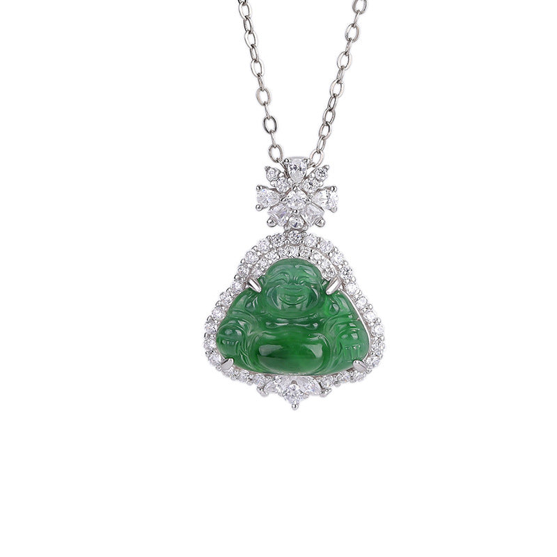 925 Sterling Silver Jade Maitreya Buddha Pendant