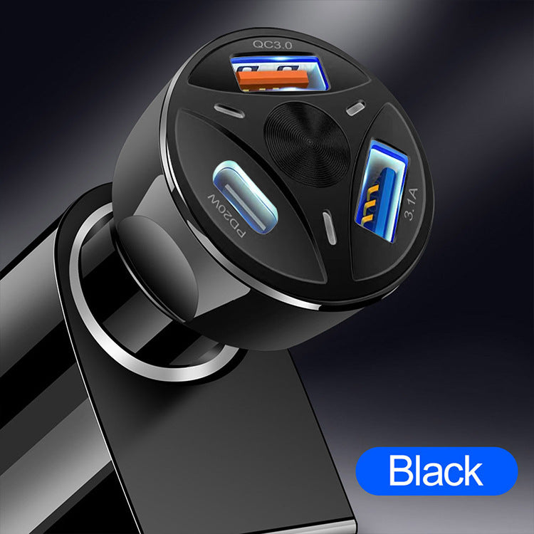 Multi-Port Car Charger - Dual USB + PD Fast Charging, USB + Type-C Ports, Available in Black and White