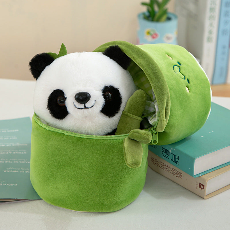 Bamboo-Hugging Panda Plush Toy - Cute Pillow, Realistic Panda Doll, and Perfect Birthday Gift